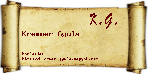 Kremmer Gyula névjegykártya